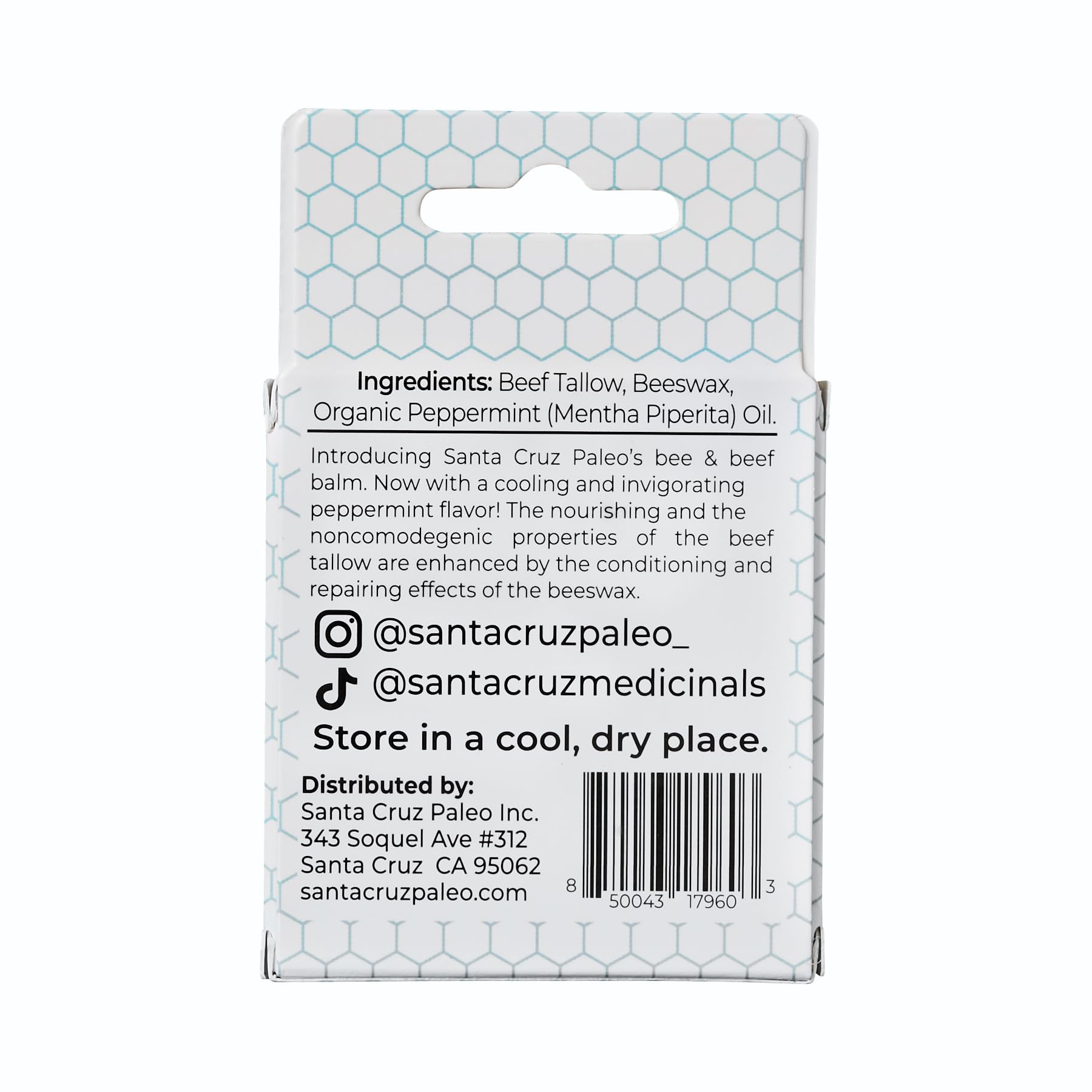 Close-up of Santa Cruz Paleo grass-fed beef tallow lip balm texture and ingredients.