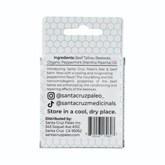 Close-up of Santa Cruz Paleo grass-fed beef tallow lip balm texture and ingredients.