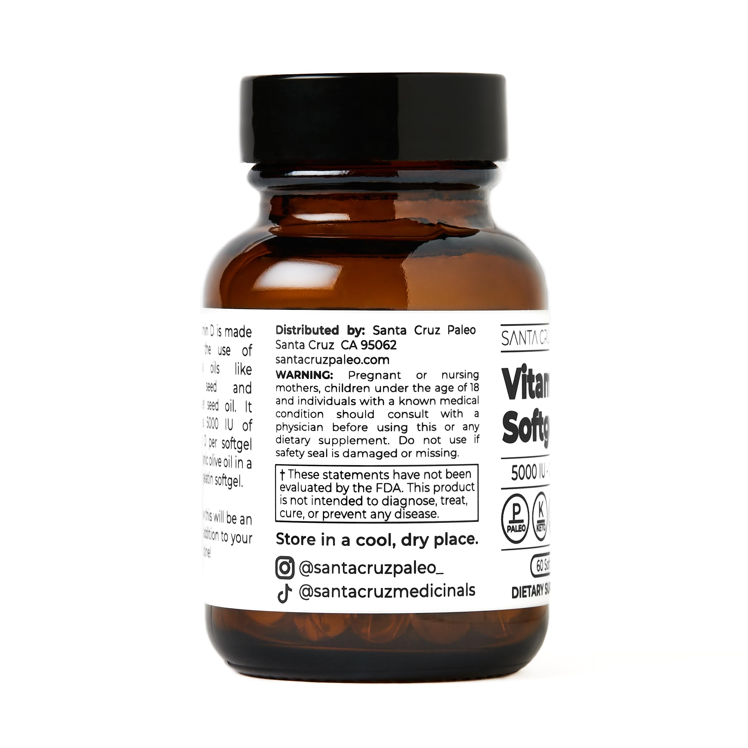 Santa Cruz Paleo Vitamin D3 bottle indicates a two-month supply.