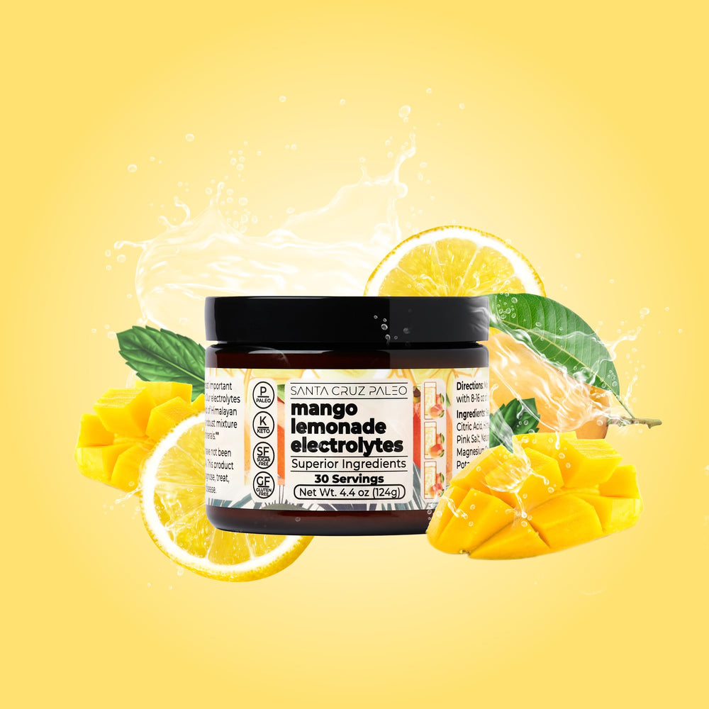 Glass of Mango Lemonade electrolyte drink showing sugar-free hydration option