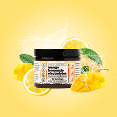 Glass of Mango Lemonade electrolyte drink showing sugar-free hydration option