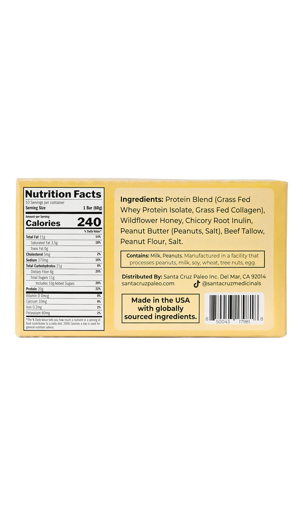 Santa Cruz Paleo Peanut Butter Bar closeup shows real ingredients and texture.