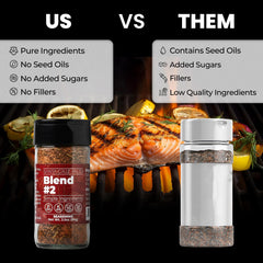 Santa Cruz Paleo Seasoning Blend #2 jar on counter with herbs, ideal for chicken wings.