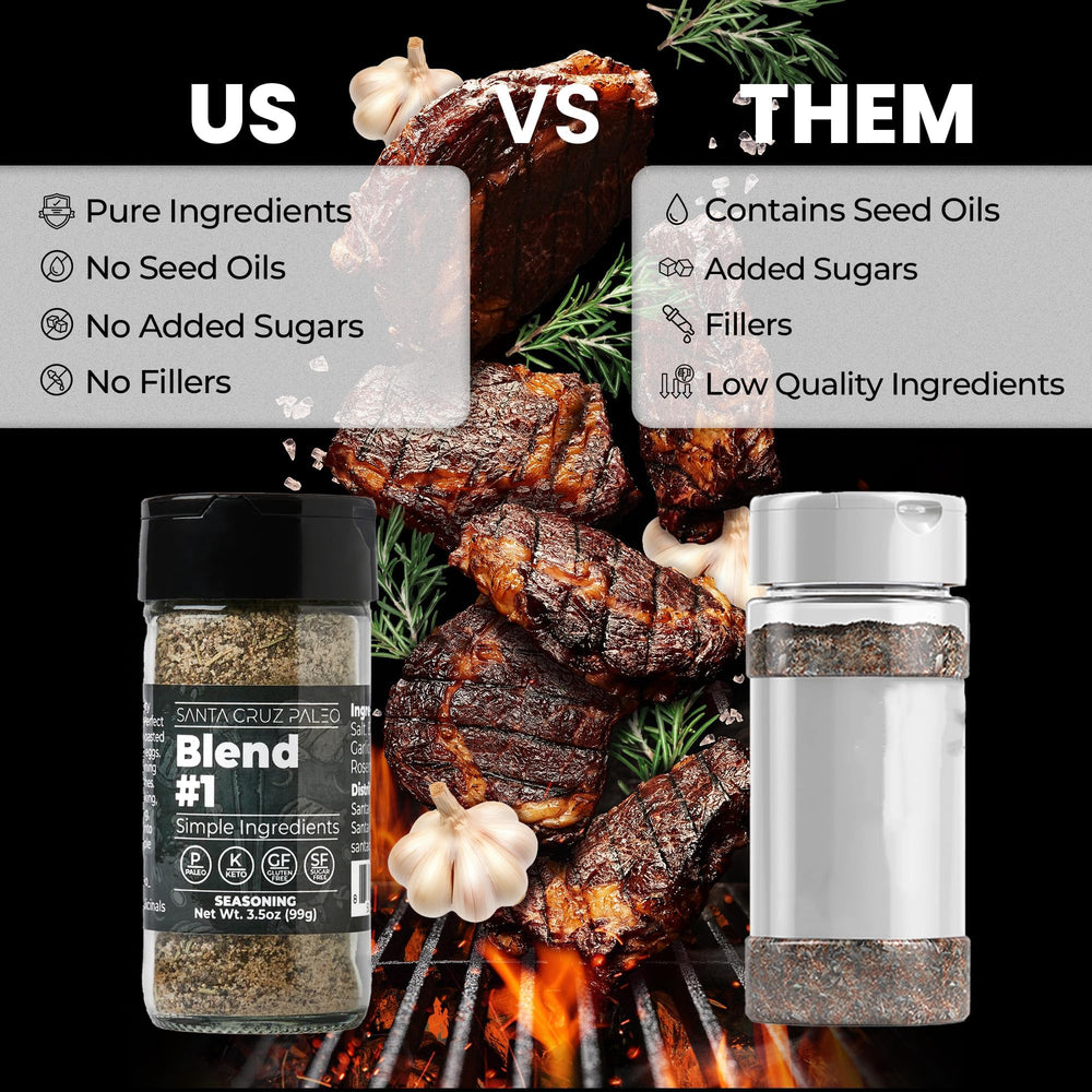 Close-up of ingredients highlighting sea salt, pepper, garlic, rosemary for clean seasoning
