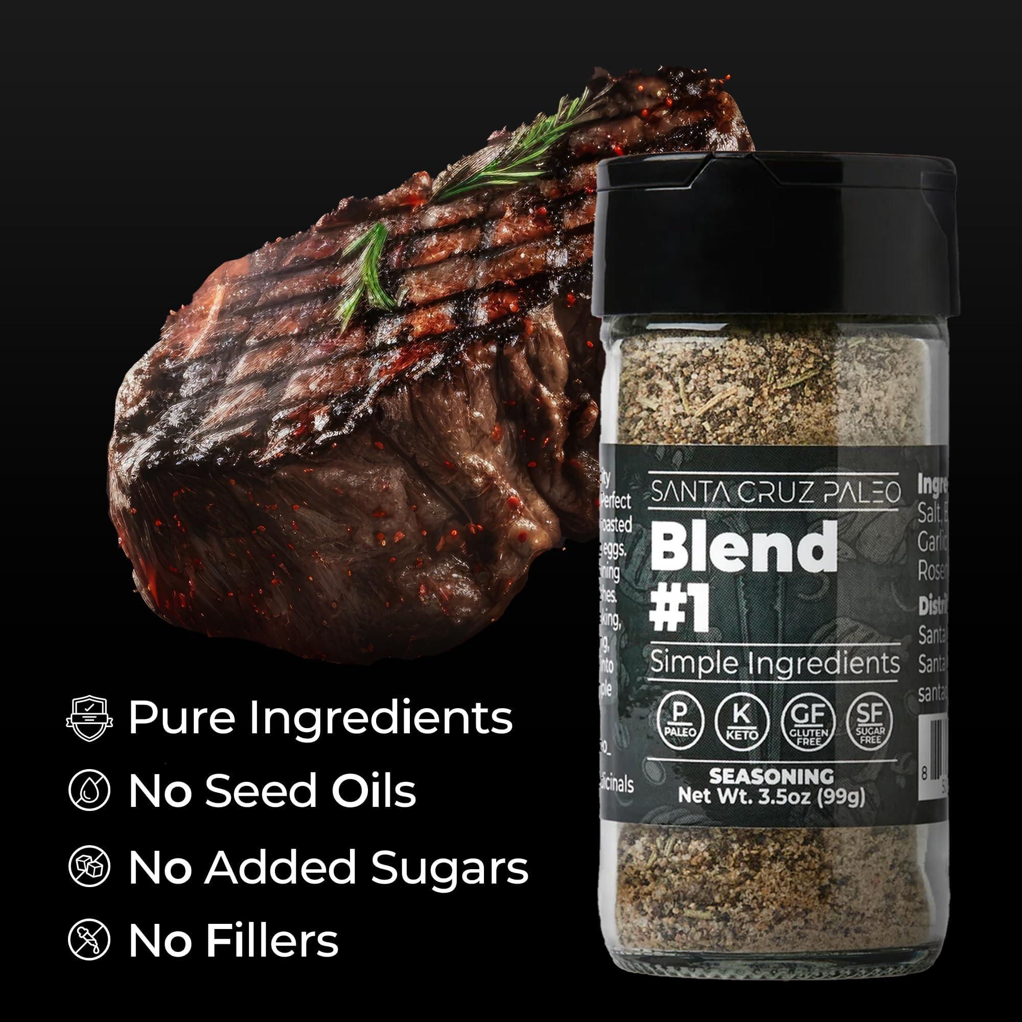 Kitchenscape on countertop illustrating easy, everyday seasoning with Santa Cruz Paleo