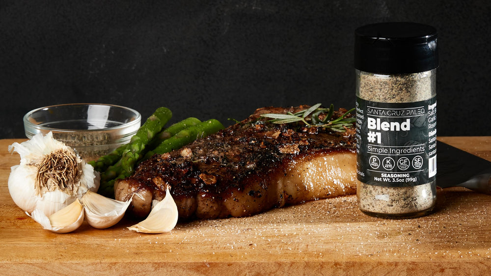Grilled chicken coated with Santa Cruz Paleo Seasoning Blend for juicy flavor