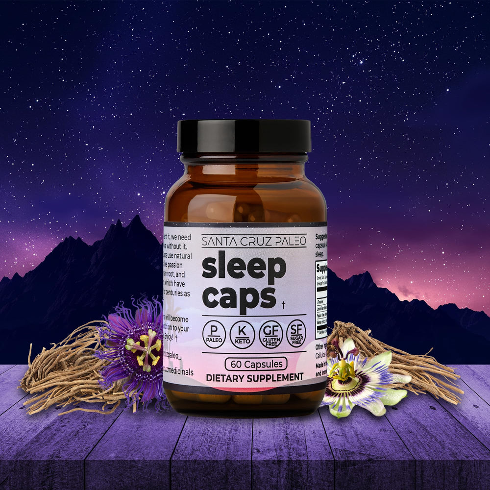 Evening routine setup with Sleep Caps and water.
