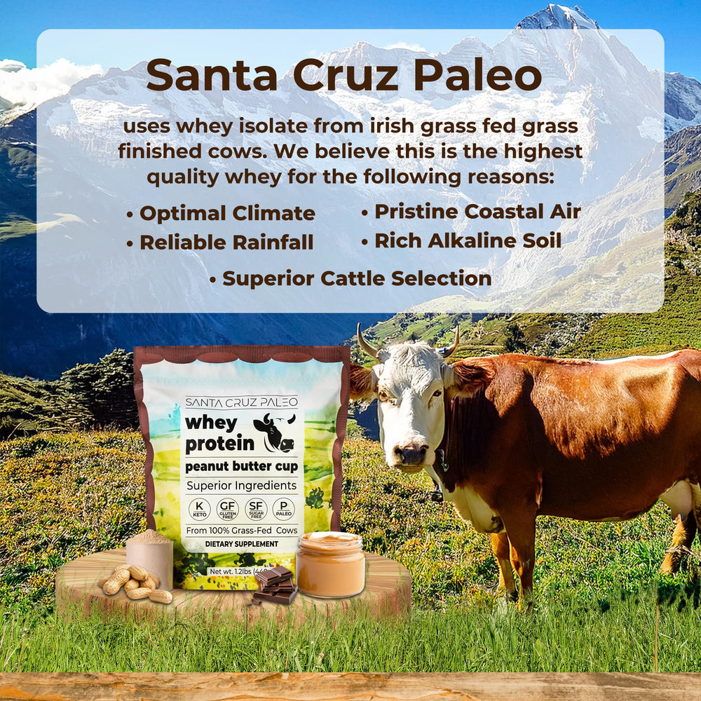 Pouring Santa Cruz Paleo whey into a glass for mixing.