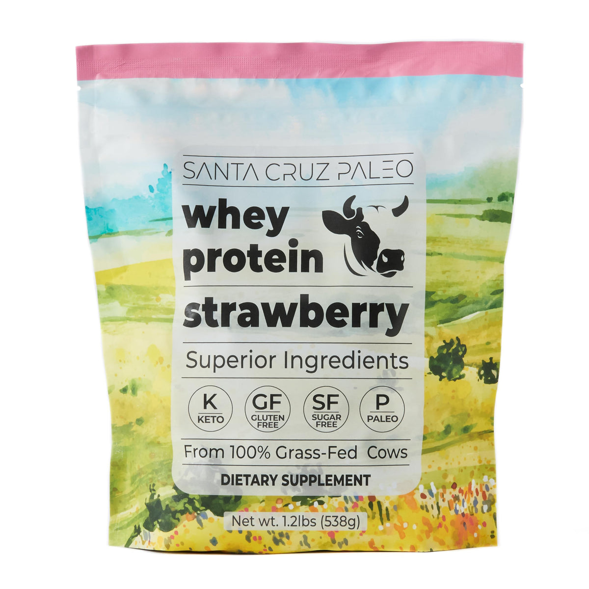 Santa Cruz Paleo Whey Strawberry bag ready for post-workout fueling.