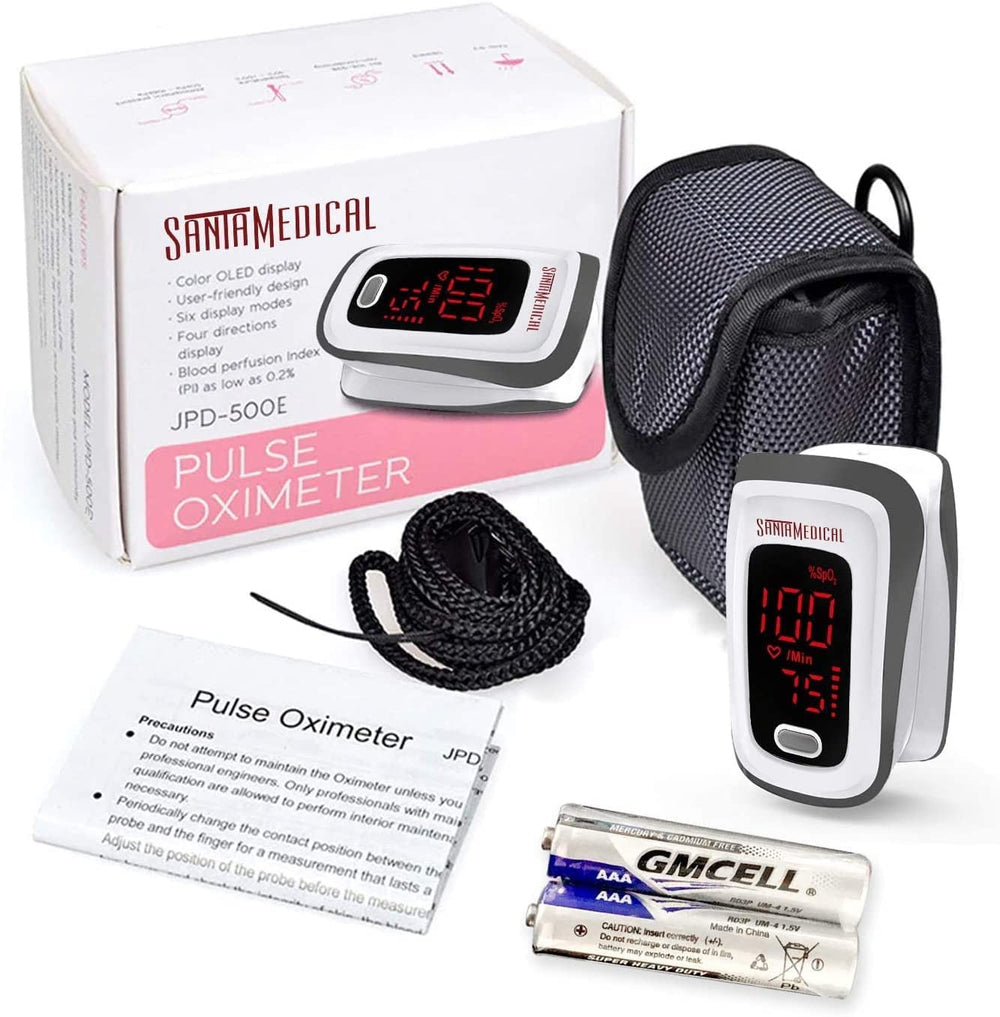 Santamedical Fingertip Pulse Oximeter with battery case for ready-to-use portability