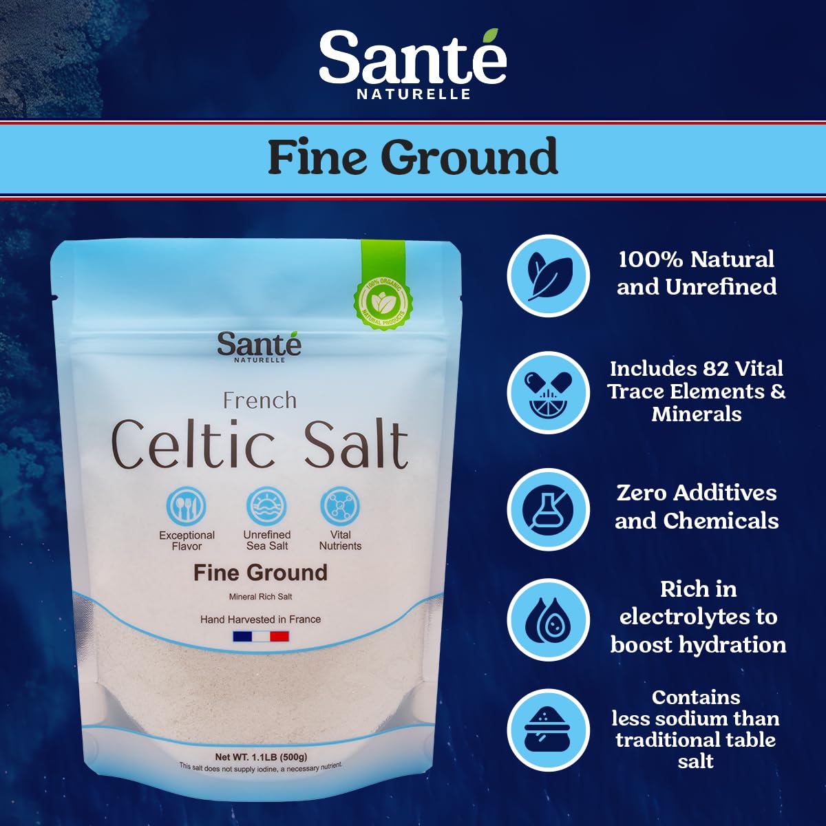 Sante Naturelle Celtic Salt hand-harvest view emphasizes artisan care and purity