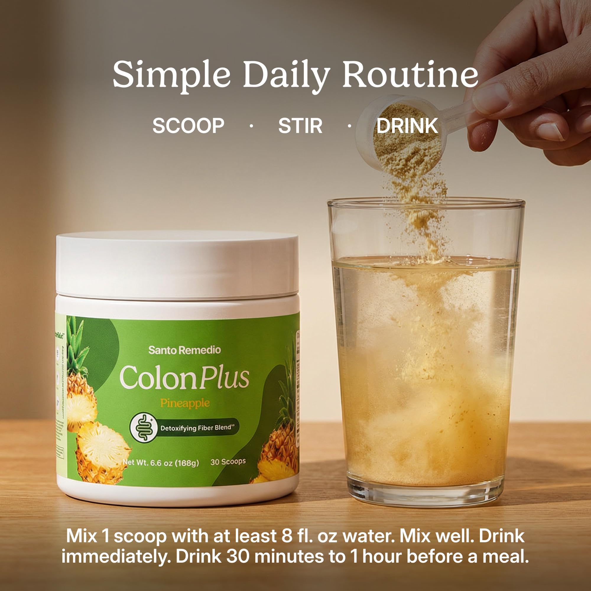 Santo Remedio Colon Plus psyllium husk fiber image highlights fiber intake.