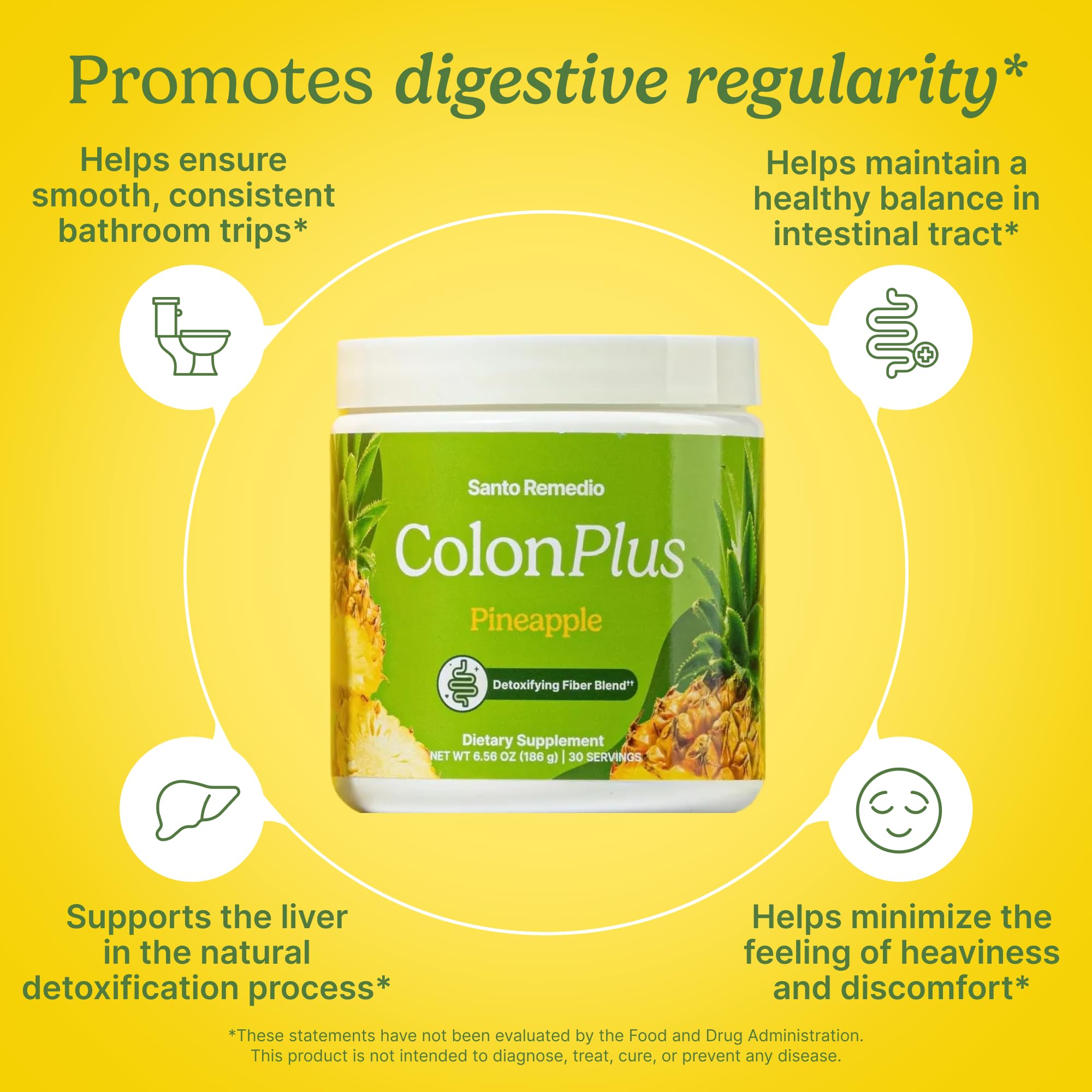 Santo Remedio Colon Plus scoop pineapple next to water for easy mixing.