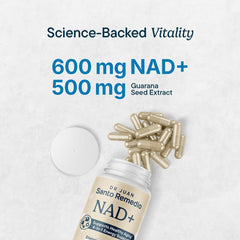 Santo Remedio NAD+ capsules close-up highlights simple daily supplementation