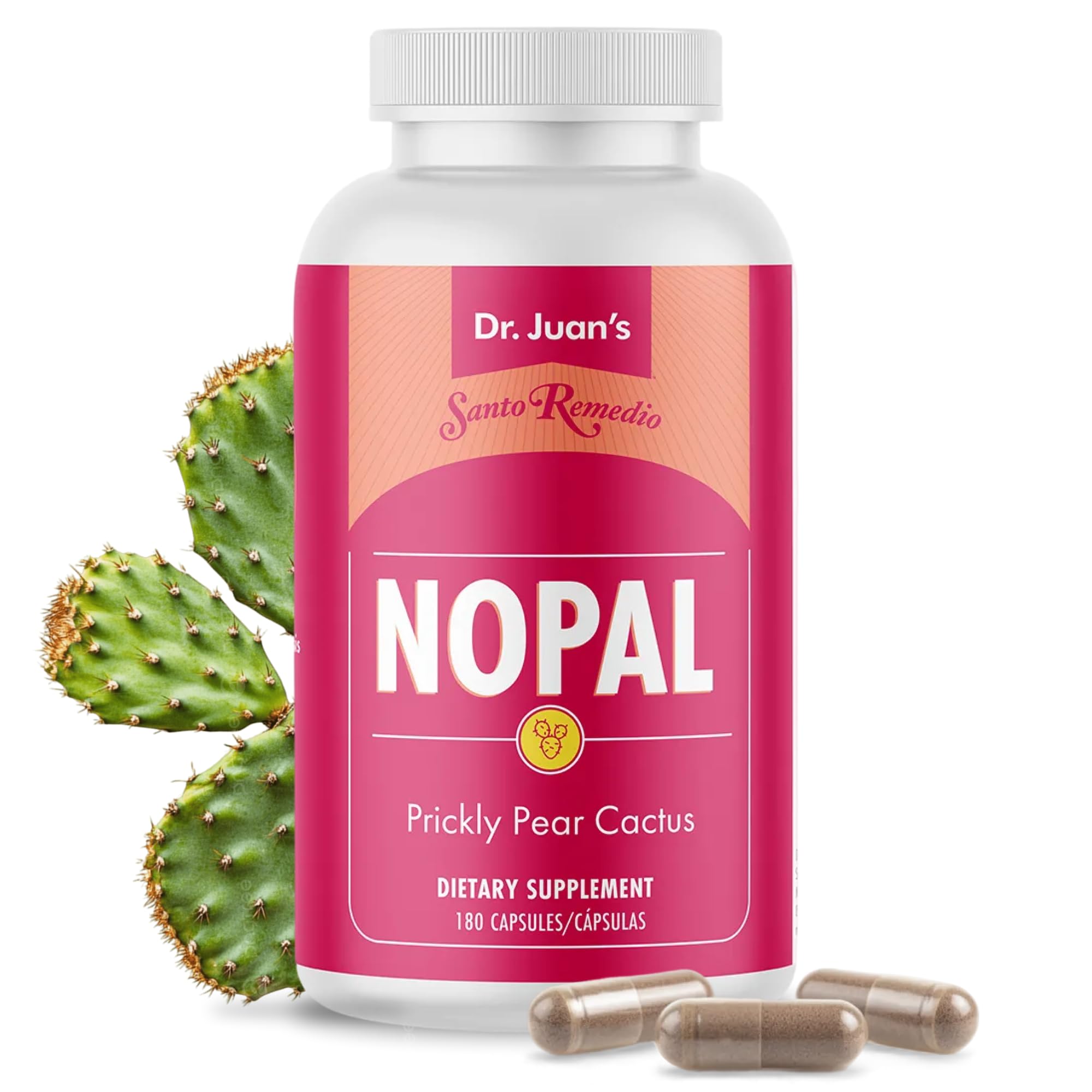 Santo Remedio Nopal capsules bottle for gluten-free daily dietary support.