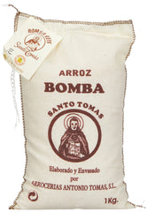 Santo Tomas Bomba Rice in burlap sack, ideal for authentic paella preparations.