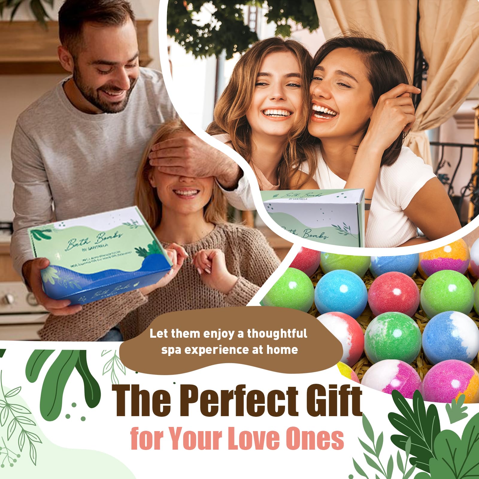 Santrela gift-ready bath bomb set perfect for birthdays and holidays.