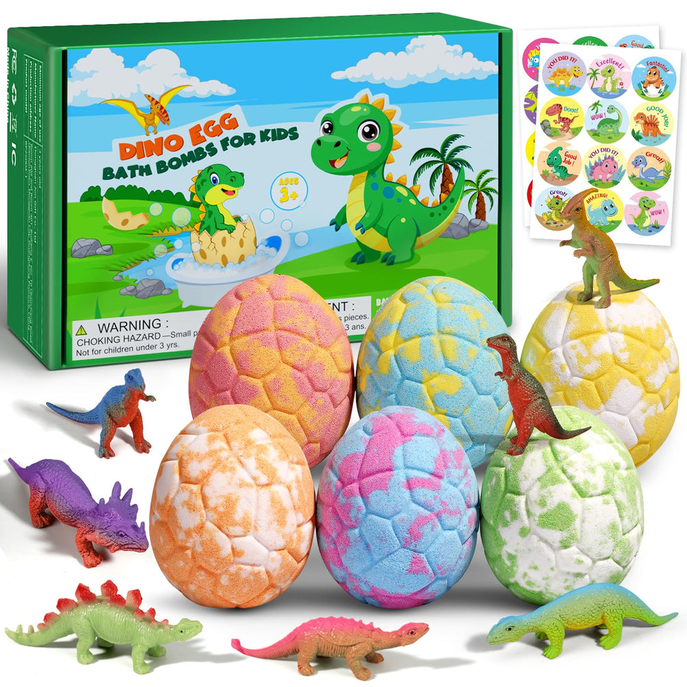 Sanyi dino egg bath bombs reveal a toy inside, enhancing bath time anticipation.