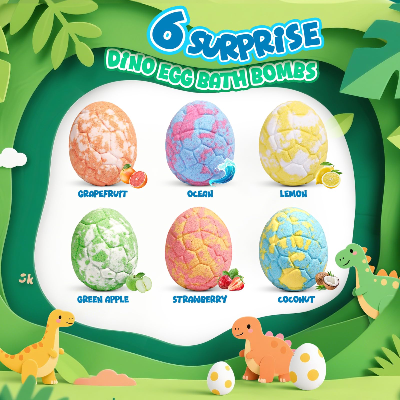Sanyi six-pack dino eggs offer variety and repeat bath excitement.