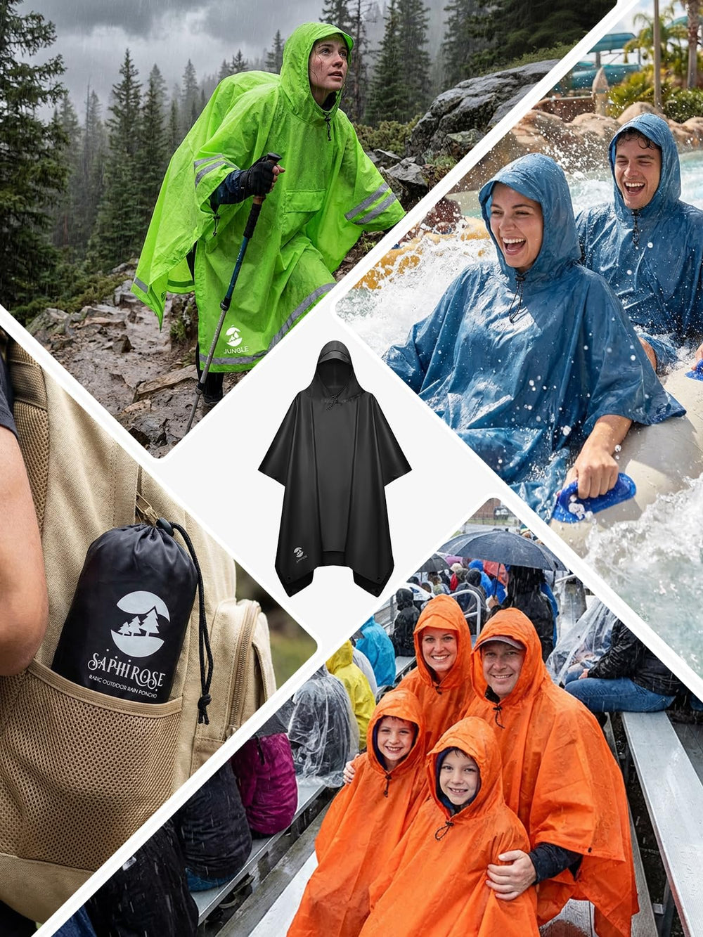 SaphiRose unisex rain poncho ideal for outdoor adventures.