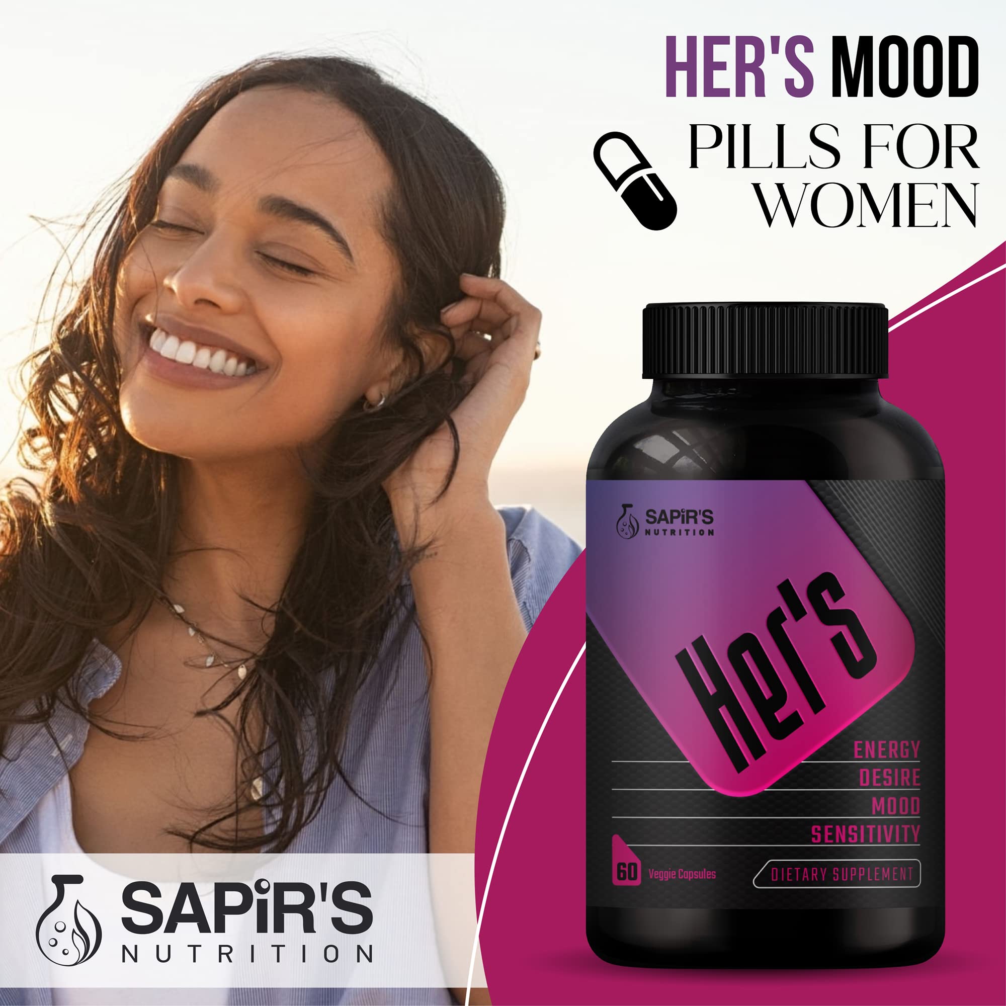 Sapir's Nutrition Her's Hornygoatweed packaging highlights a premium wellness choice