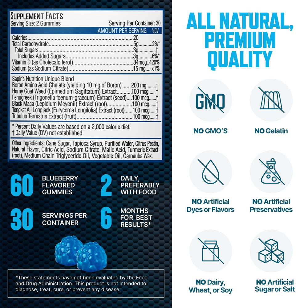 Sapir's Nutrition packaging emphasizes USA-made GMP quality.