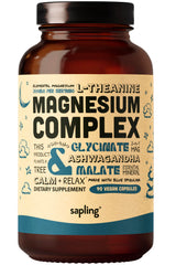 Sapling Magnesium Glycinate Complex bottle front with 90 vegan capsules for daily support.