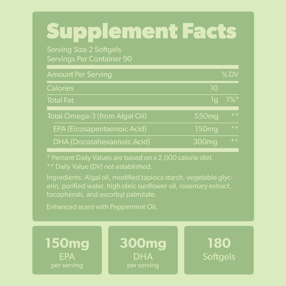 US-grown algae with GMP/FDA facility badge for Sapling Omega-3.