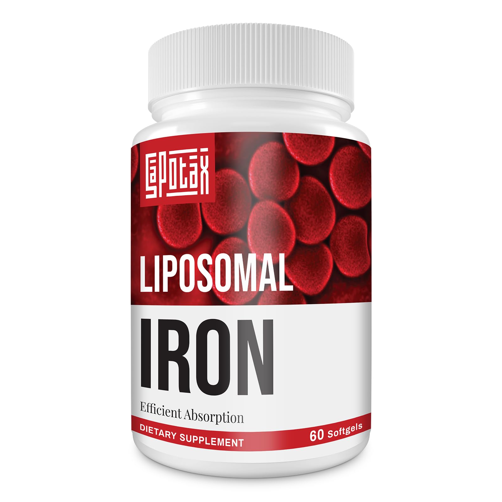 Sapotax Liposomal Iron bottle front with clear branding for daily use