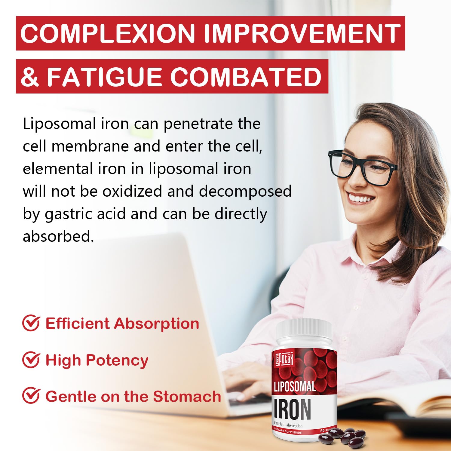 Sapotax Liposomal Iron dairy-free and gluten-free labeling close-up