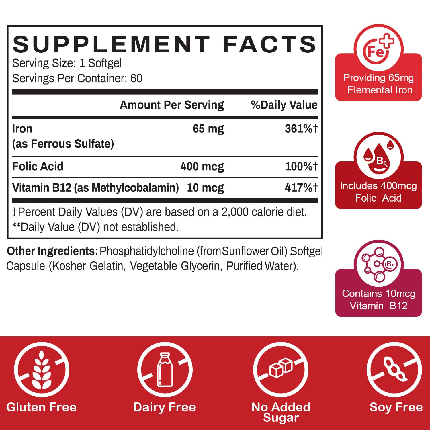 Sapotax Liposomal Iron softgels close-up showing easy-to-swallow capsules