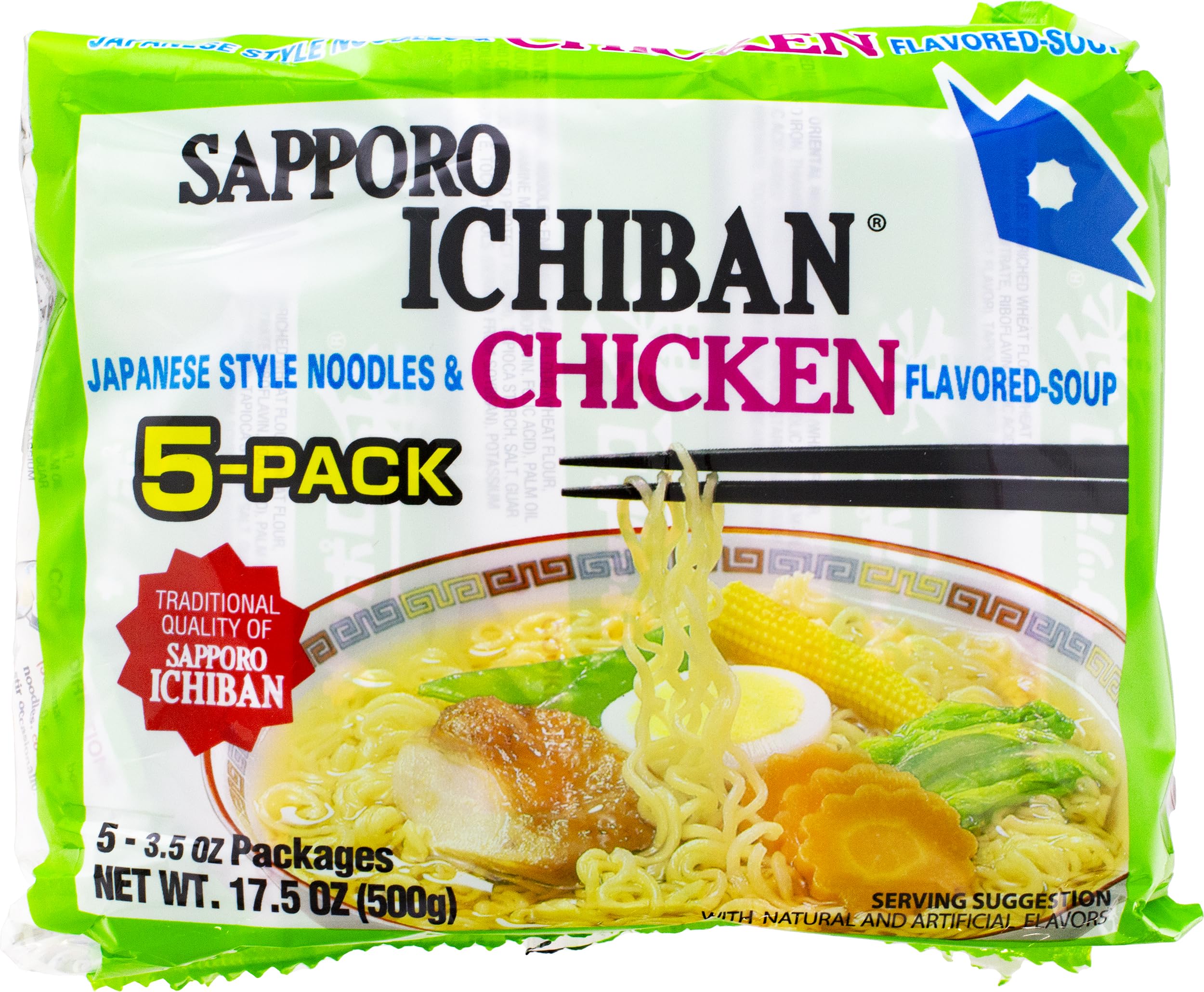 Sapporo Ichiban chicken-flavored noodle soup in a steaming bowl, ideal for quick meals.