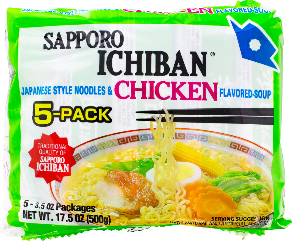 Sapporo Ichiban chicken-flavored noodle soup in a steaming bowl, ideal for quick meals.