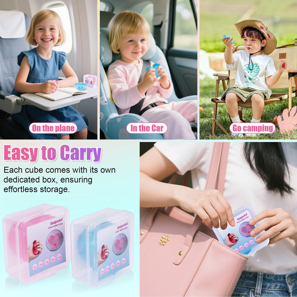 Saquuiui stress cube pink in pocket for on-the-go calm.