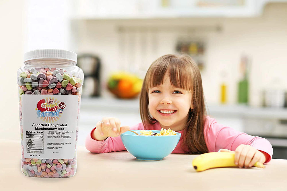 Sarah's Candy Factory dehydrated marshmallow bits on hot chocolate for a fluffy touch.