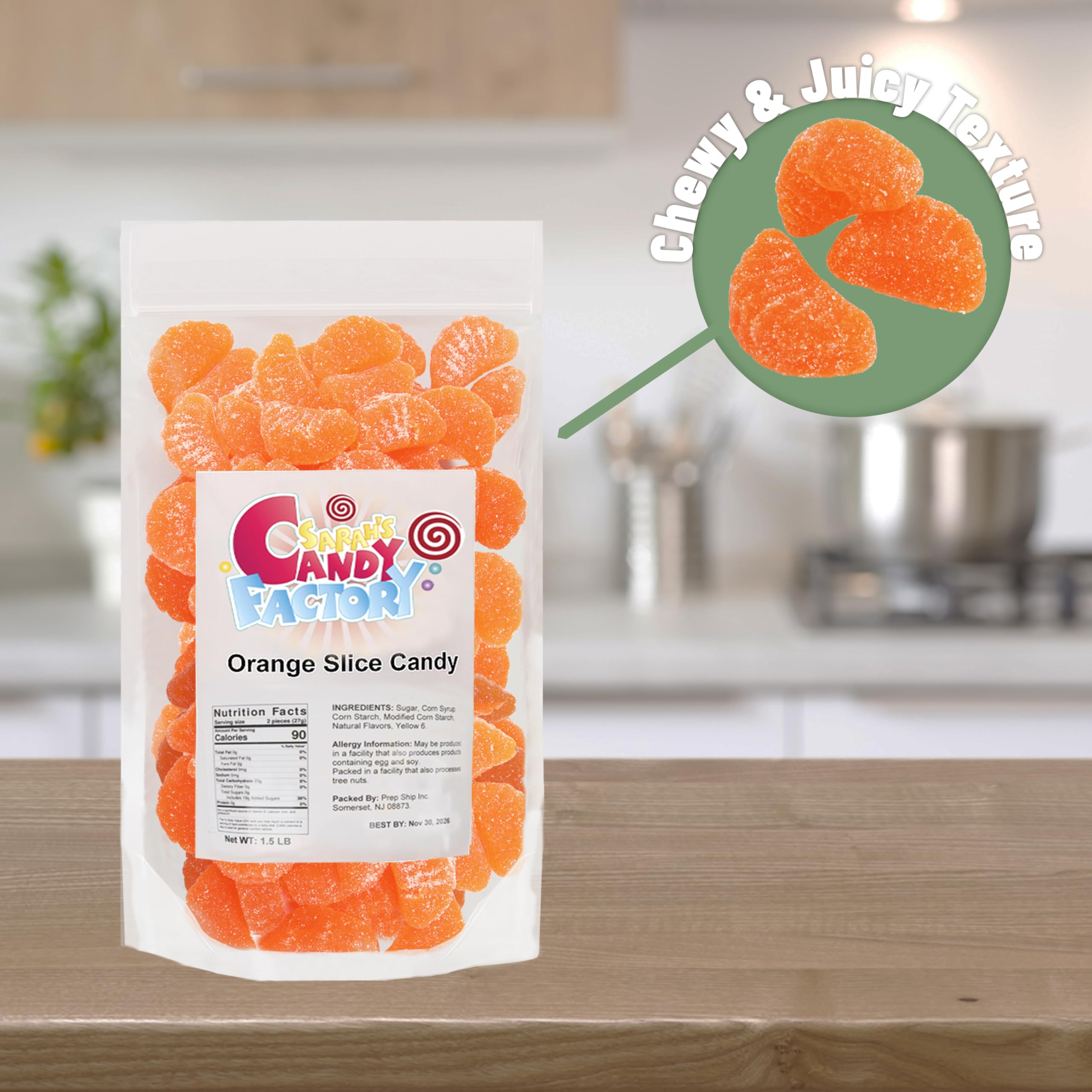 Sarah's Candy Factory orange slices gummy work breakroom pick-me-up boosts mood with fruity flavor.