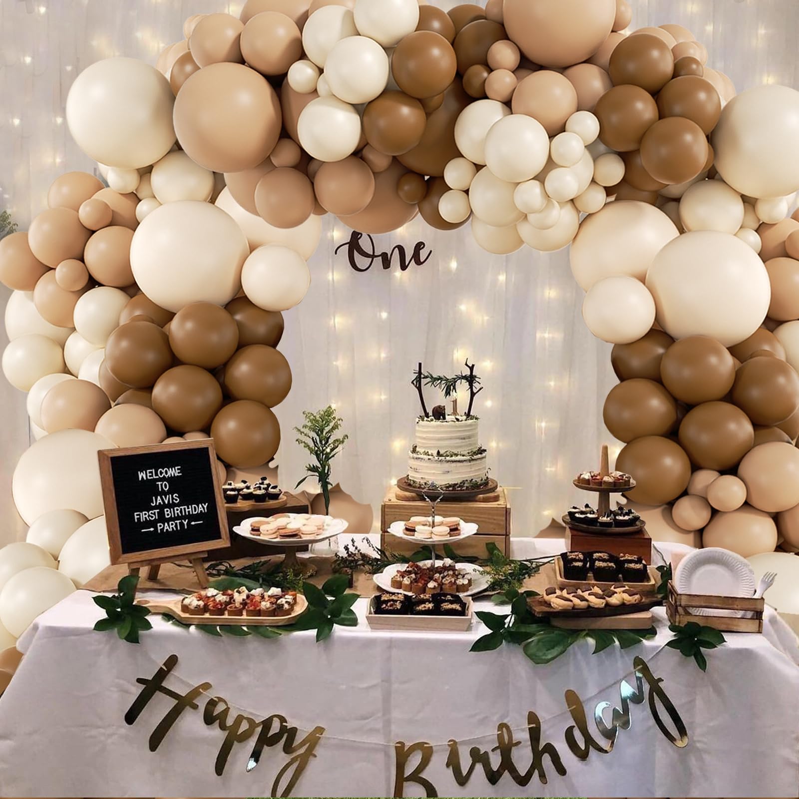 Saratimtou baby shower backdrop idea with neutral balloons.