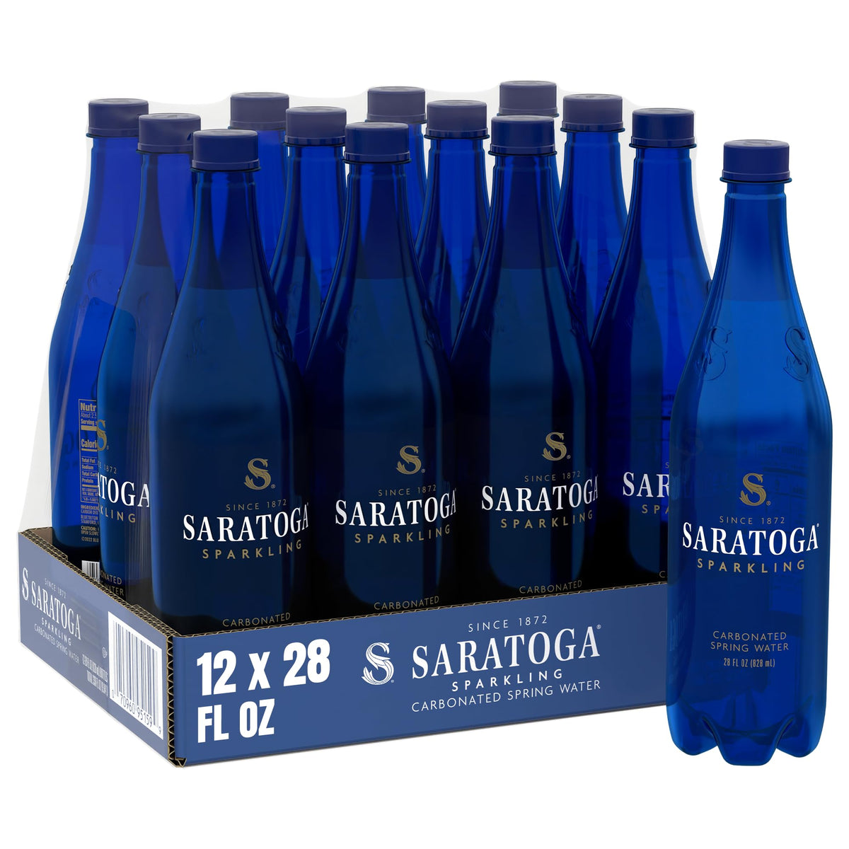 Saratoga sparkling water bottle 12-pack front view ideal for on-the-go refreshment