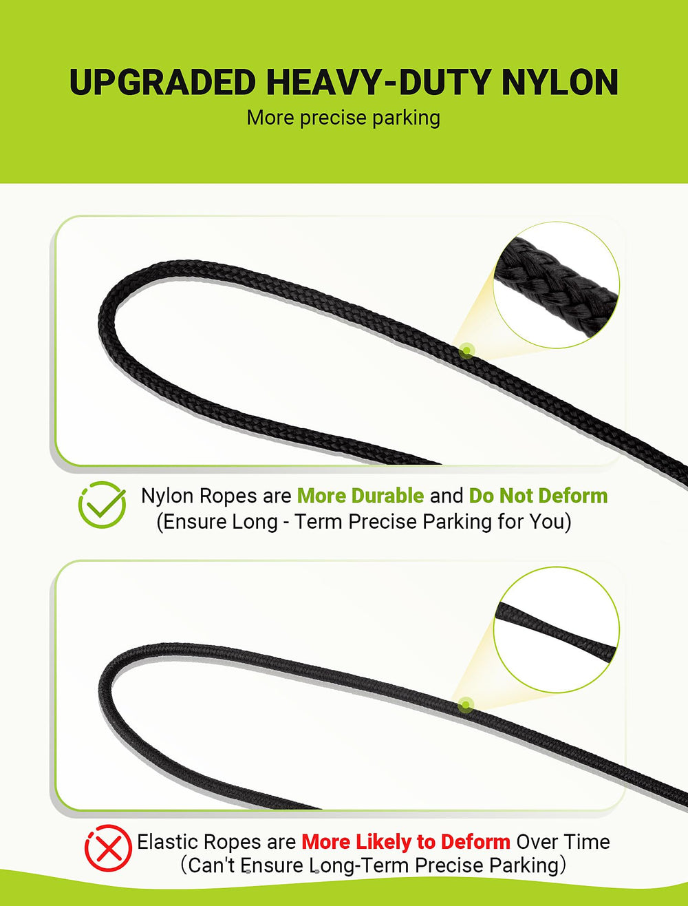 SARDVISA non-elastic nylon rope provides stable, lasting parking guidance