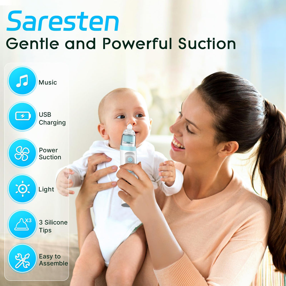 Saresten nasal aspirator silicone tips for gentle nose cleaning on delicate noses.