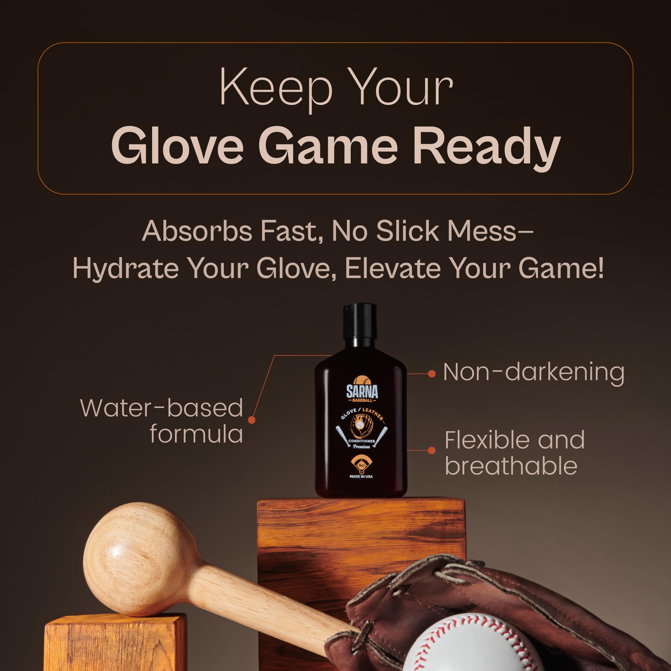Sarna glove conditioner delivers non-greasy finish while keeping leather responsive.