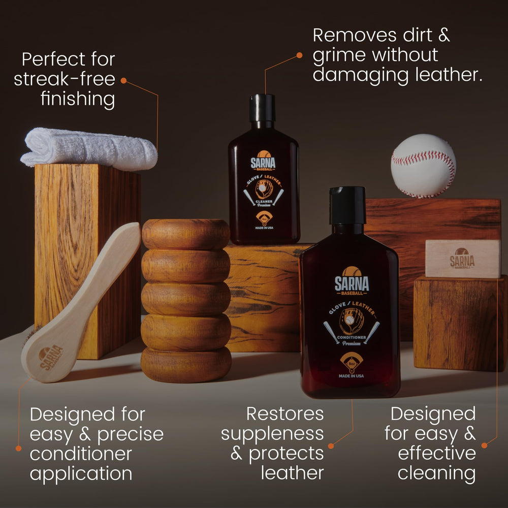 Sarna Baseball Glove Kit microfiber cloth buffs to a clean finish.