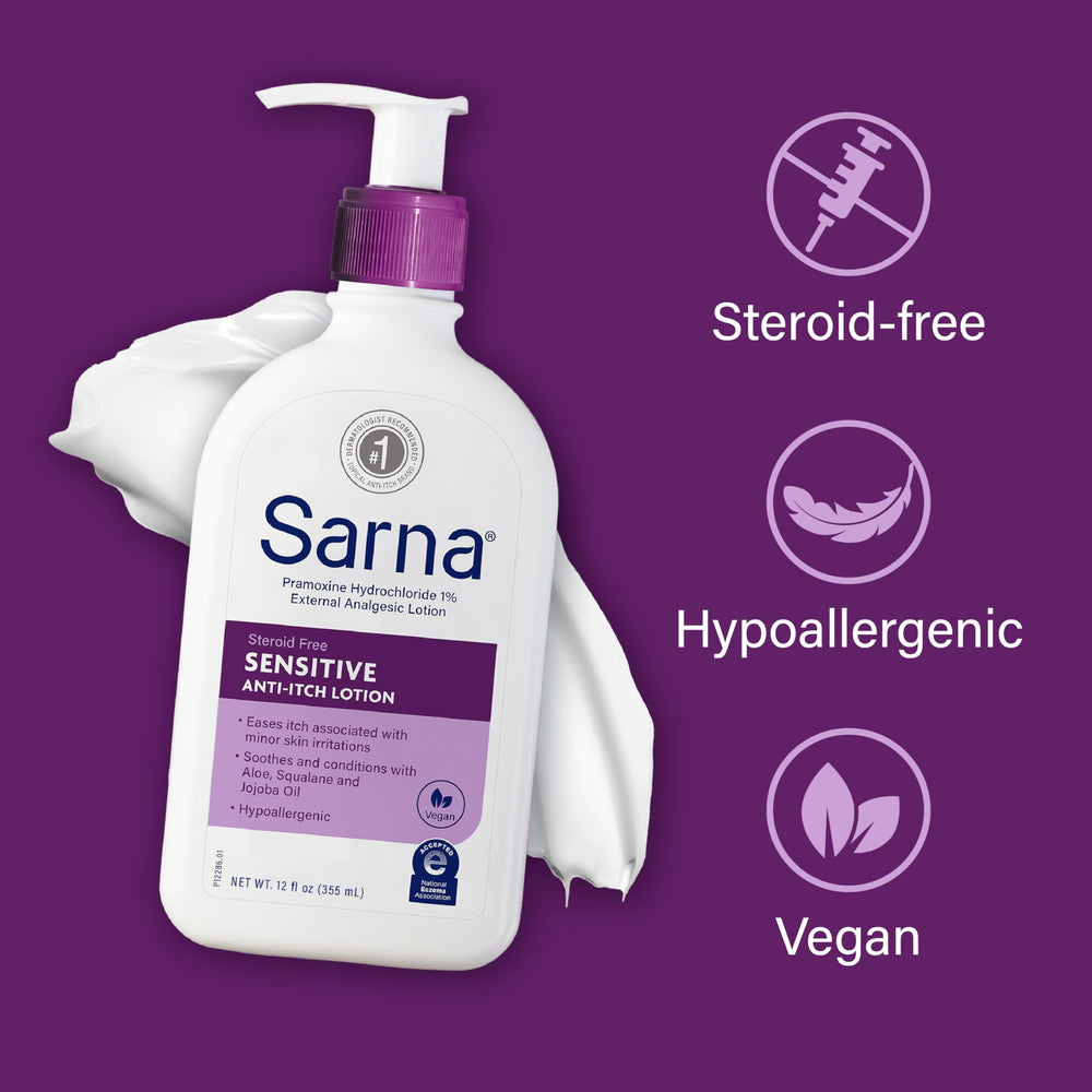 Daily use of Sarna Sensitive anti itch lotion on forearm