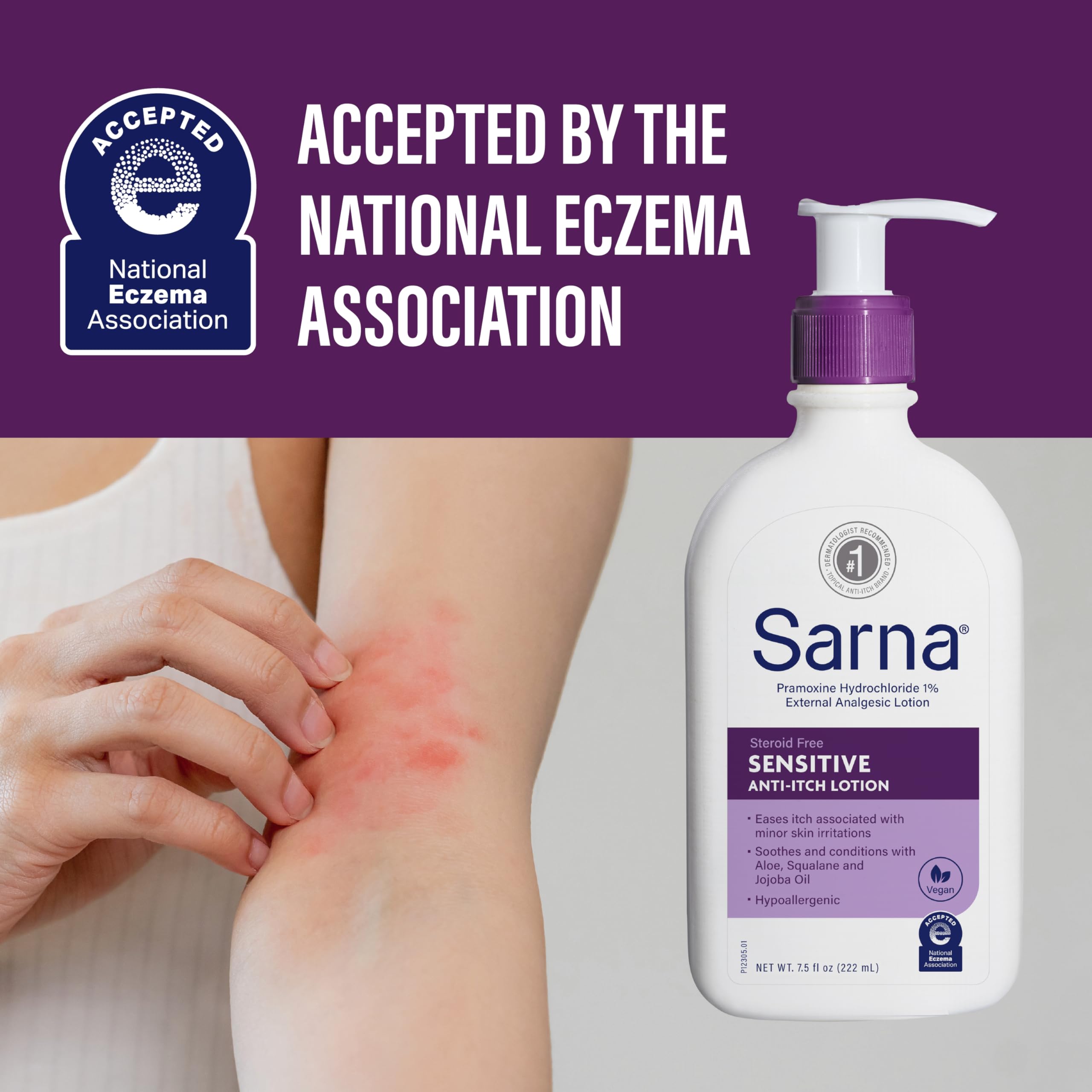 Sarna Sensitive NEA accepted badge visible on packaging