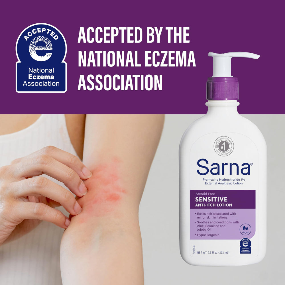 Sarna Sensitive NEA accepted badge visible on packaging