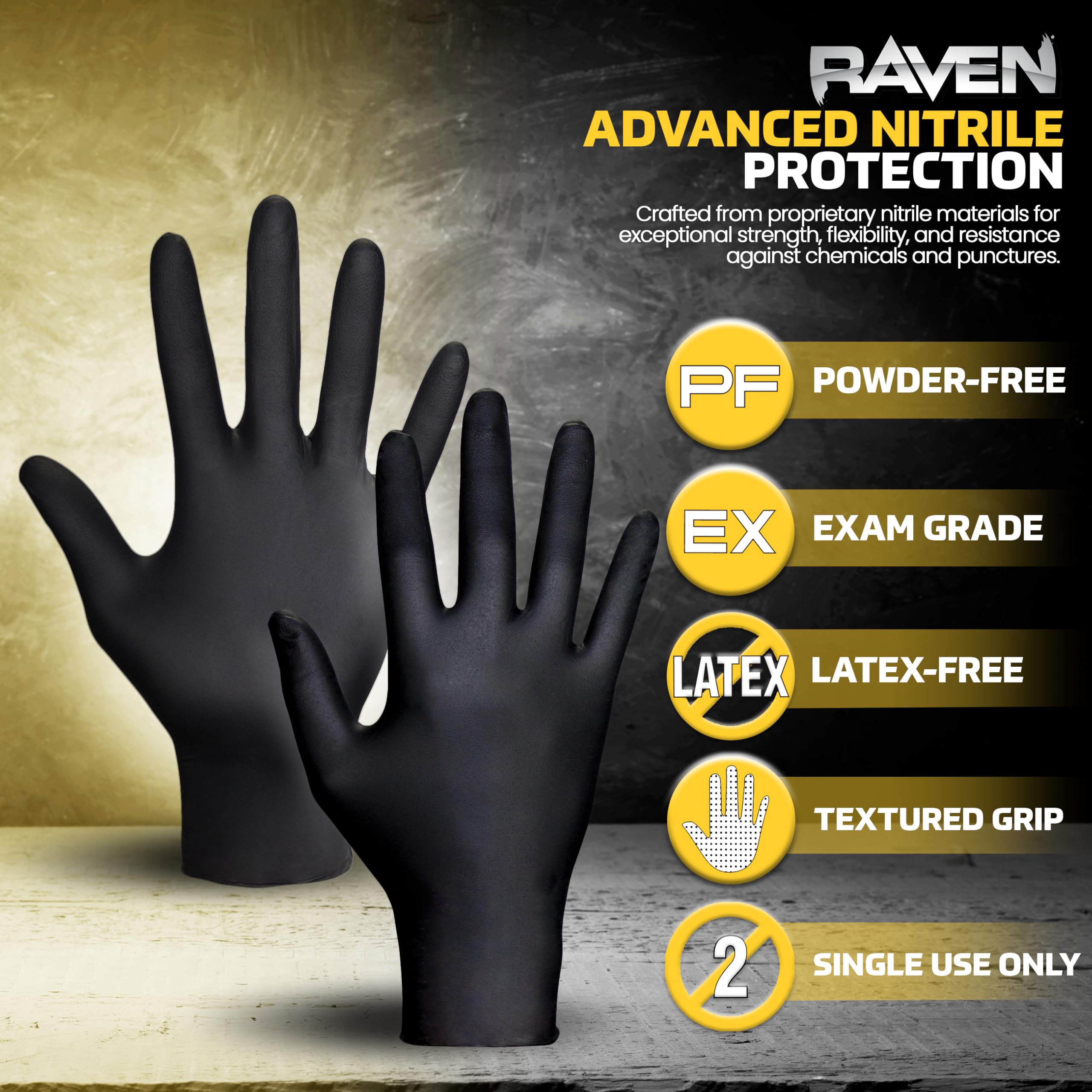 SAS Raven gloves close-up texture in black nitrile, 7 mil, ideal for sensitive tasks.