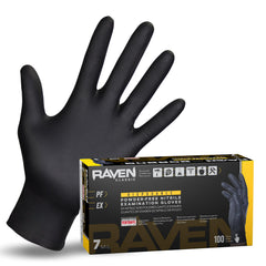 SAS Raven 7 Mil black nitrile gloves front view showing full product