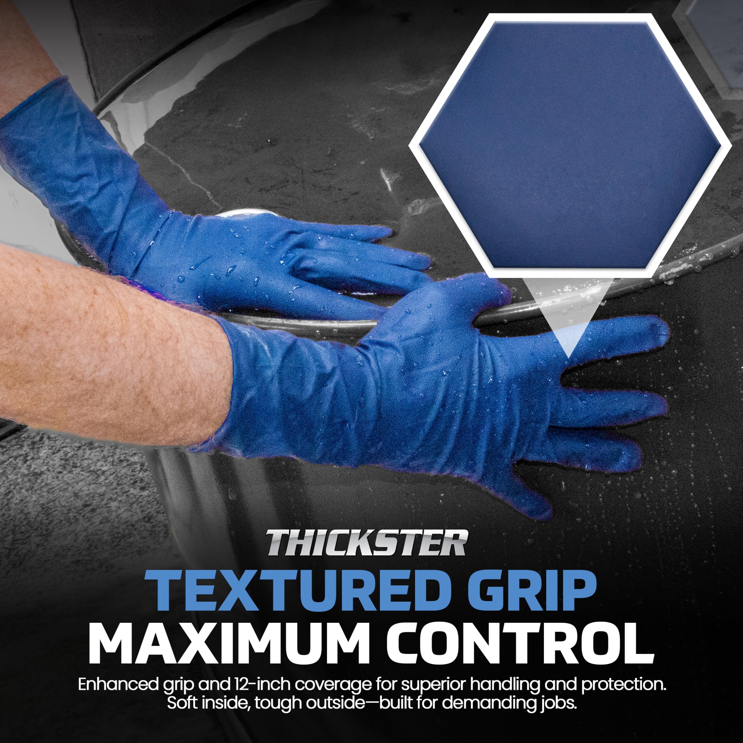 SAS Thickster 50-pack blue gloves, powder-free for clean, single-use protection.
