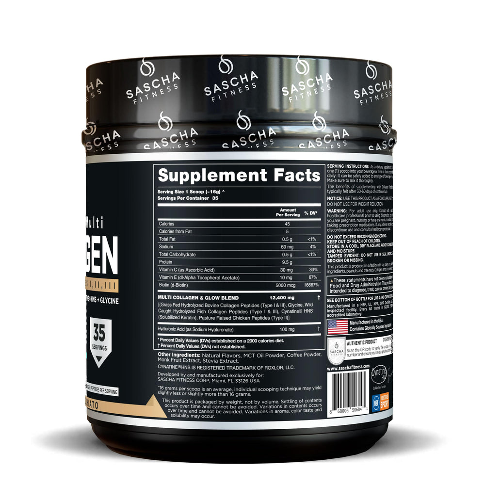 SASCHA FITNESS hyaluronic acid and Cynatine HSN on the label for hair wellness