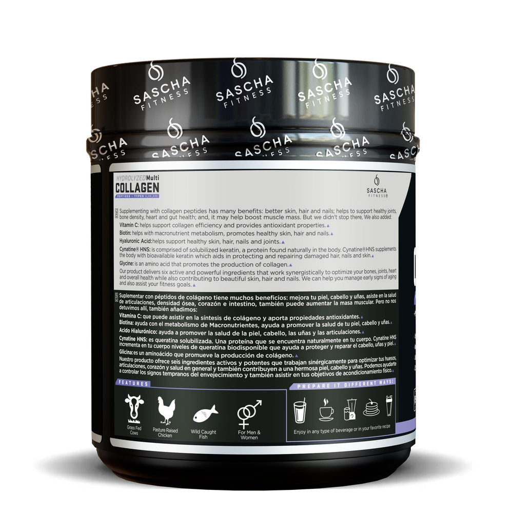SASCHA FITNESS hydrolyzed multi collagen bottle back listing ingredients for joints